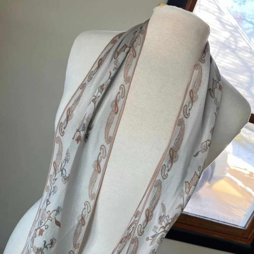 VTG Oscar de la Renta Silk Oblong Scarf Art Nouveau Romantic Bias Cut ~70”